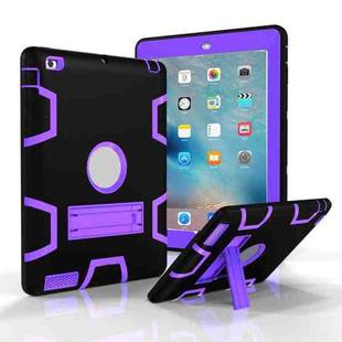 For iPad 4 / 3 / 2 / 1 Shockproof PC + Silicone Protective Case，with Holder(Black Purple)