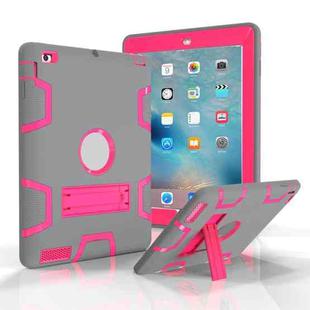 For iPad 4 / 3 / 2 / 1 Shockproof PC + Silicone Protective Case，with Holder(Gray Rose)