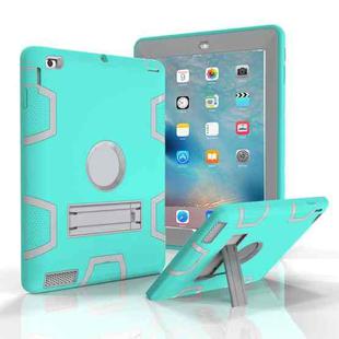 For iPad 4 / 3 / 2 / 1 Shockproof PC + Silicone Protective Case，with Holder(Green Gray)