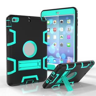 For iPad Mini 3 / 2 / 1 Shockproof PC + Silicone Protective Case，with Holder(Black Mint Green)
