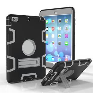 For iPad Mini 3 / 2 / 1 Shockproof PC + Silicone Protective Case，with Holder(Black Gray)