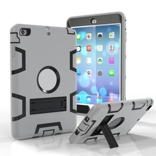 For iPad Mini 3 / 2 / 1 Shockproof PC + Silicone Protective Case，with Holder(Gray Black)
