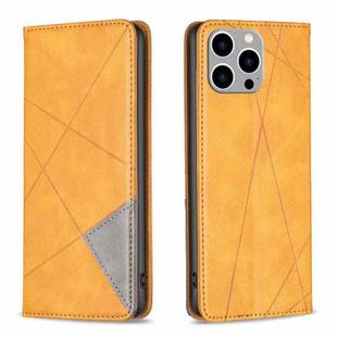 For iPhone 15 Pro Max Rhombus Texture Magnetic Leather Phone Case(Yellow)