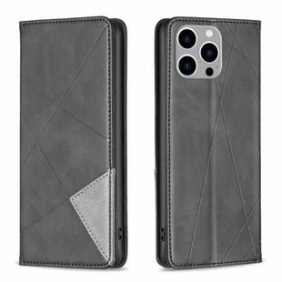 For iPhone 15 Pro Max Rhombus Texture Magnetic Leather Phone Case(Black)