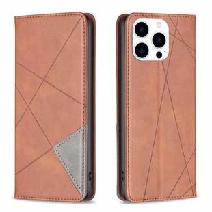 For iPhone 15 Pro Rhombus Texture Magnetic Leather Phone Case(Brown)