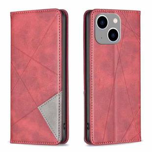 For iPhone 15 Plus Rhombus Texture Magnetic Leather Phone Case(Red)