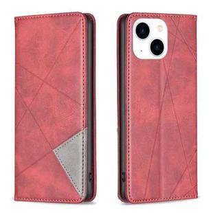 For iPhone 15 Rhombus Texture Magnetic Leather Phone Case(Red)