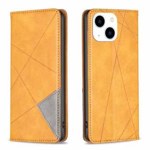 For iPhone 15 Rhombus Texture Magnetic Leather Phone Case(Yellow)