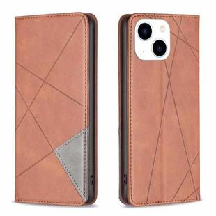 For iPhone 15 Rhombus Texture Magnetic Leather Phone Case(Brown)