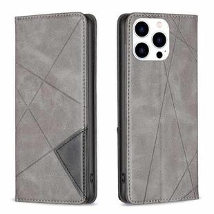 For iPhone 16 Pro Rhombus Texture Magnetic Leather Phone Case(Grey)