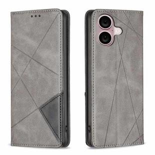 For iPhone 16 Rhombus Texture Magnetic Leather Phone Case(Grey)