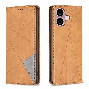 For iPhone 16 Plus Rhombus Texture Magnetic Leather Phone Case(Yellow)