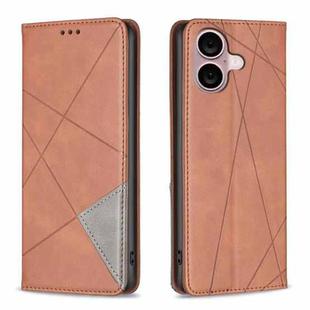 For iPhone 16 Plus Rhombus Texture Magnetic Leather Phone Case(Brown)