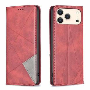 For iPhone 17 Pro Max Rhombus Texture Magnetic Leather Phone Case(Red)