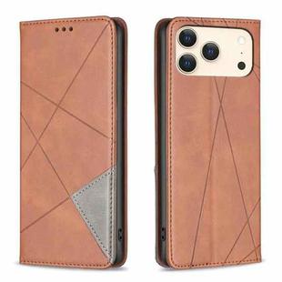 For iPhone 17 Pro Max Rhombus Texture Magnetic Leather Phone Case(Brown)