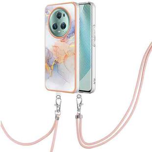 For Honor Magic5 Pro Electroplating IMD TPU Phone Case with Lanyard(White Marble)