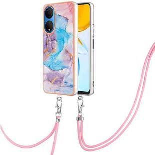 For Honor X7 Electroplating IMD TPU Phone Case with Lanyard(Blue Marble)