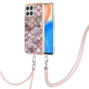For Honor X8 4G Electroplating IMD TPU Phone Case with Lanyard(Pink Scales)