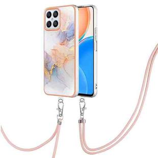 For Honor X8 4G Electroplating IMD TPU Phone Case with Lanyard(White Marble)