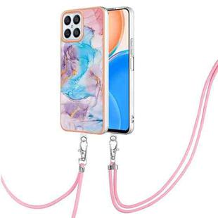 For Honor X8 4G Electroplating IMD TPU Phone Case with Lanyard(Blue Marble)