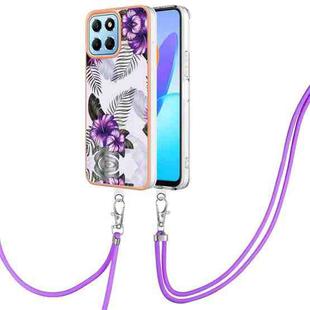 For Honor X8 5G / X6 4G Electroplating IMD TPU Phone Case with Lanyard(Purple Flower)