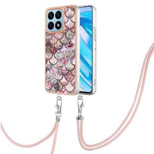 For Honor X8a Electroplating IMD TPU Phone Case with Lanyard(Pink Scales)