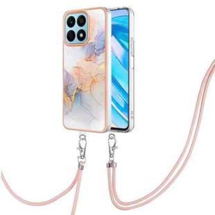 For Honor X8a Electroplating IMD TPU Phone Case with Lanyard(White Marble)