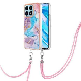 For Honor X8a Electroplating IMD TPU Phone Case with Lanyard(Blue Marble)