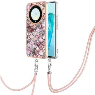 For Honor X9a/Magic5 Lite Electroplating IMD TPU Phone Case with Lanyard(Pink Scales)