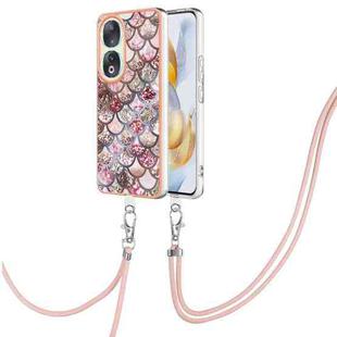 For Honor 90 5G Electroplating IMD TPU Phone Case with Lanyard(Pink Scales)