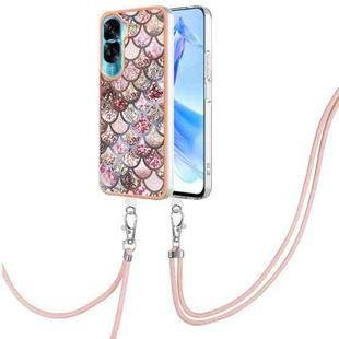 For Honor 90 Lite 5G Electroplating IMD TPU Phone Case with Lanyard(Pink Scales)