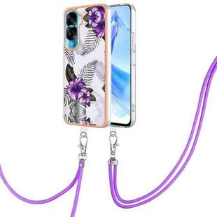 For Honor 90 Lite 5G Electroplating IMD TPU Phone Case with Lanyard(Purple Flower)