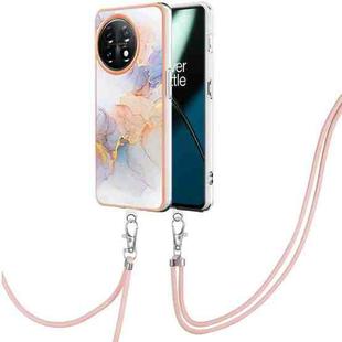 For OnePlus 11 Electroplating IMD TPU Phone Case with Lanyard(White Marble)