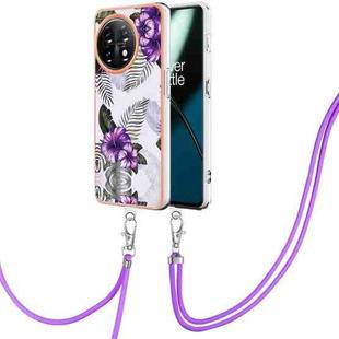For OnePlus 11 Electroplating IMD TPU Phone Case with Lanyard(Purple Flower)