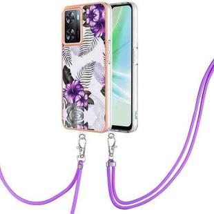 For OnePlus Nord N300 Electroplating IMD TPU Phone Case with Lanyard(Purple Flower)