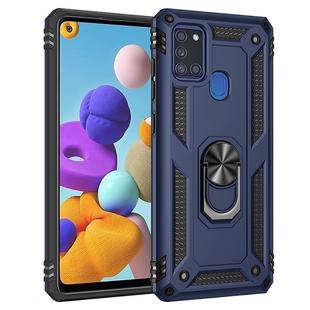For Samsung Galaxy A21s Shockproof TPU + PC Protective Case with 360 Degree Rotating Holder(Blue)