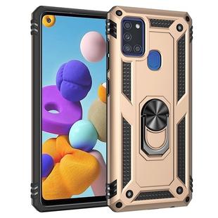 For Samsung Galaxy A21s Shockproof TPU + PC Protective Case with 360 Degree Rotating Holder(Gold)