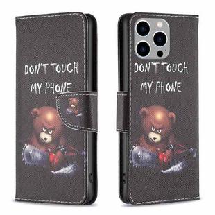 For iPhone 15 Pro Max Colored Drawing Pattern Leather Phone Case(Bear)