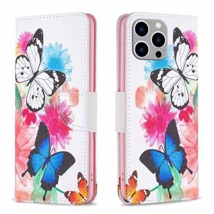 For iPhone 15 Pro Max Colored Drawing Pattern Leather Phone Case(Butterflies)