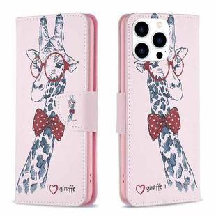 For iPhone 15 Pro Colored Drawing Pattern Leather Phone Case(Giraffe)