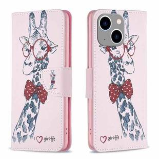 For iPhone 15 Plus Colored Drawing Pattern Leather Phone Case(Giraffe)