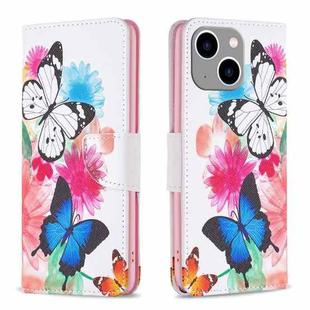 For iPhone 15 Plus Colored Drawing Pattern Leather Phone Case(Butterflies)