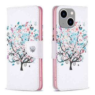 For iPhone 15 Plus Colored Drawing Pattern Leather Phone Case(Tree)