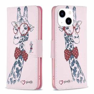 For iPhone 15 Colored Drawing Pattern Leather Phone Case(Giraffe)