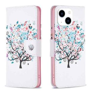 For iPhone 15 Colored Drawing Pattern Leather Phone Case(Tree)