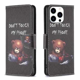 For iPhone 16 Pro Max Colored Drawing Pattern Leather Phone Case(Bear)