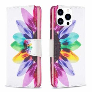 For iPhone 16 Pro Max Colored Drawing Pattern Leather Phone Case(Sun Flower)