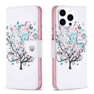 For iPhone 16 Pro Max Colored Drawing Pattern Leather Phone Case(Tree)