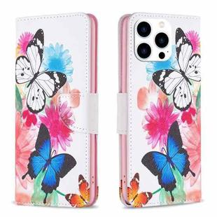 For iPhone 16 Pro Colored Drawing Pattern Leather Phone Case(Butterflies)