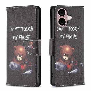 For iPhone 16 Colored Drawing Pattern Leather Phone Case(Bear)